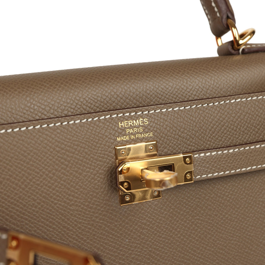 Hermes Kelly Sellier 25 Etoupe Epsom Gold Hardware