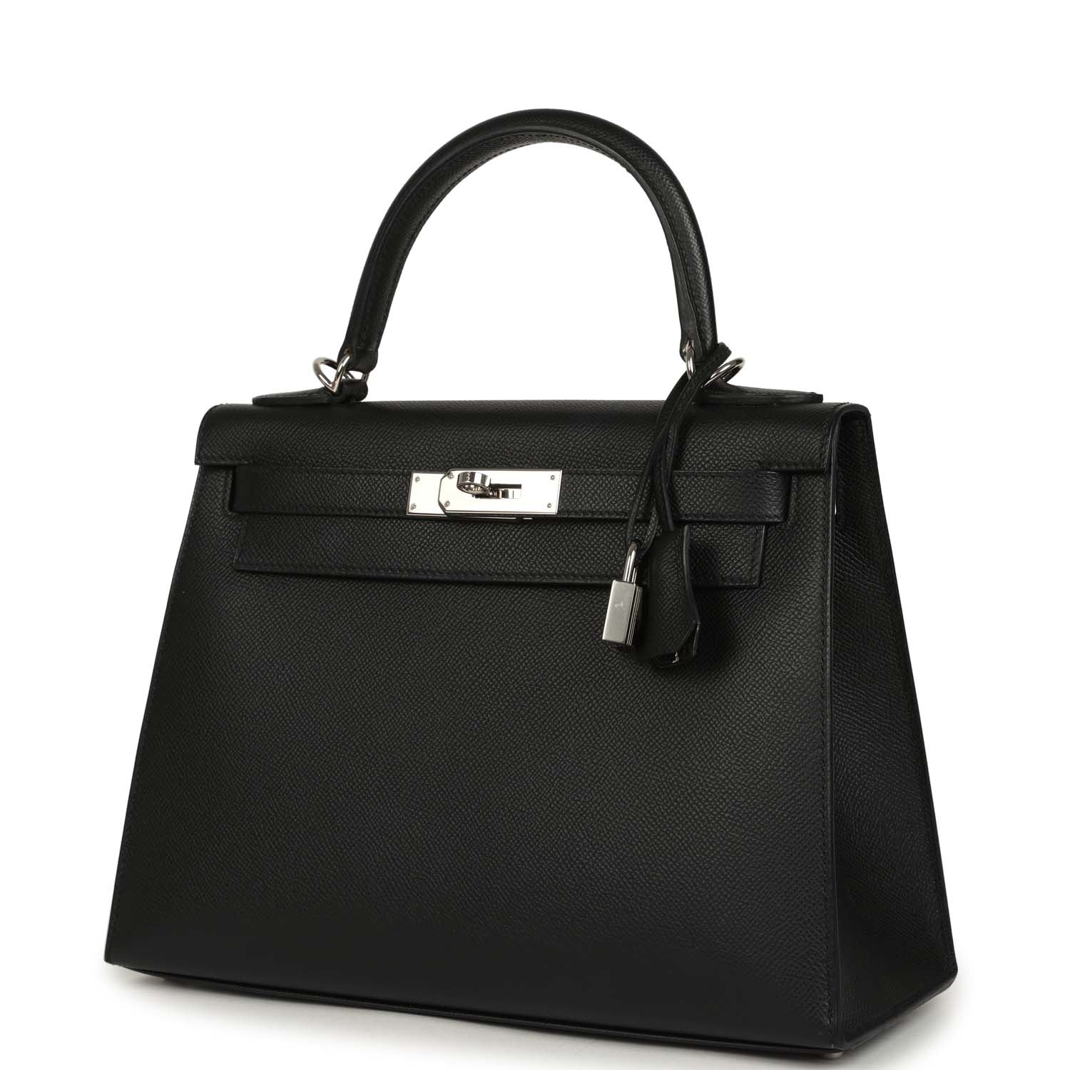 Pre-owned Hermes Kelly Sellier 28 Black Epsom Palladium Hardware