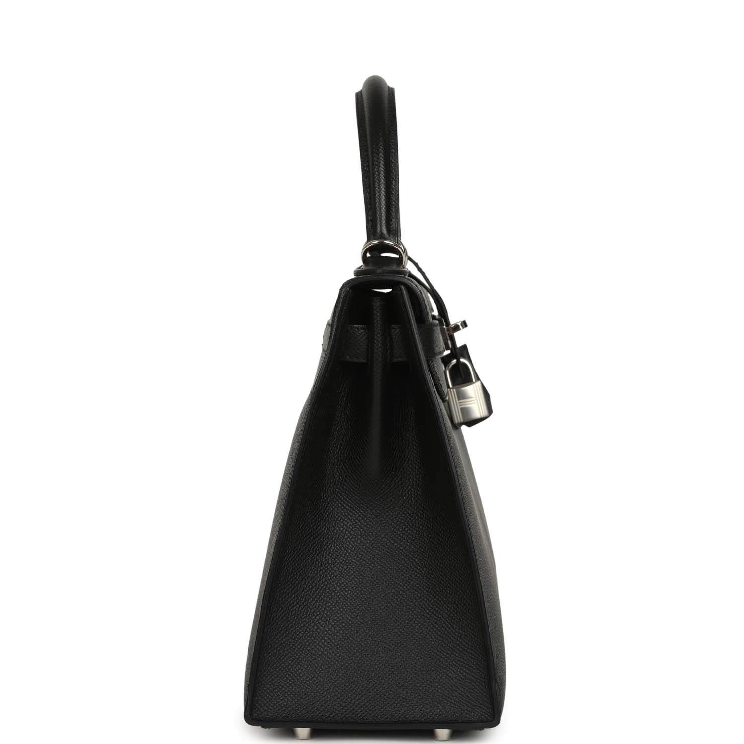 Pre-owned Hermes Kelly Sellier 28 Black Epsom Palladium Hardware