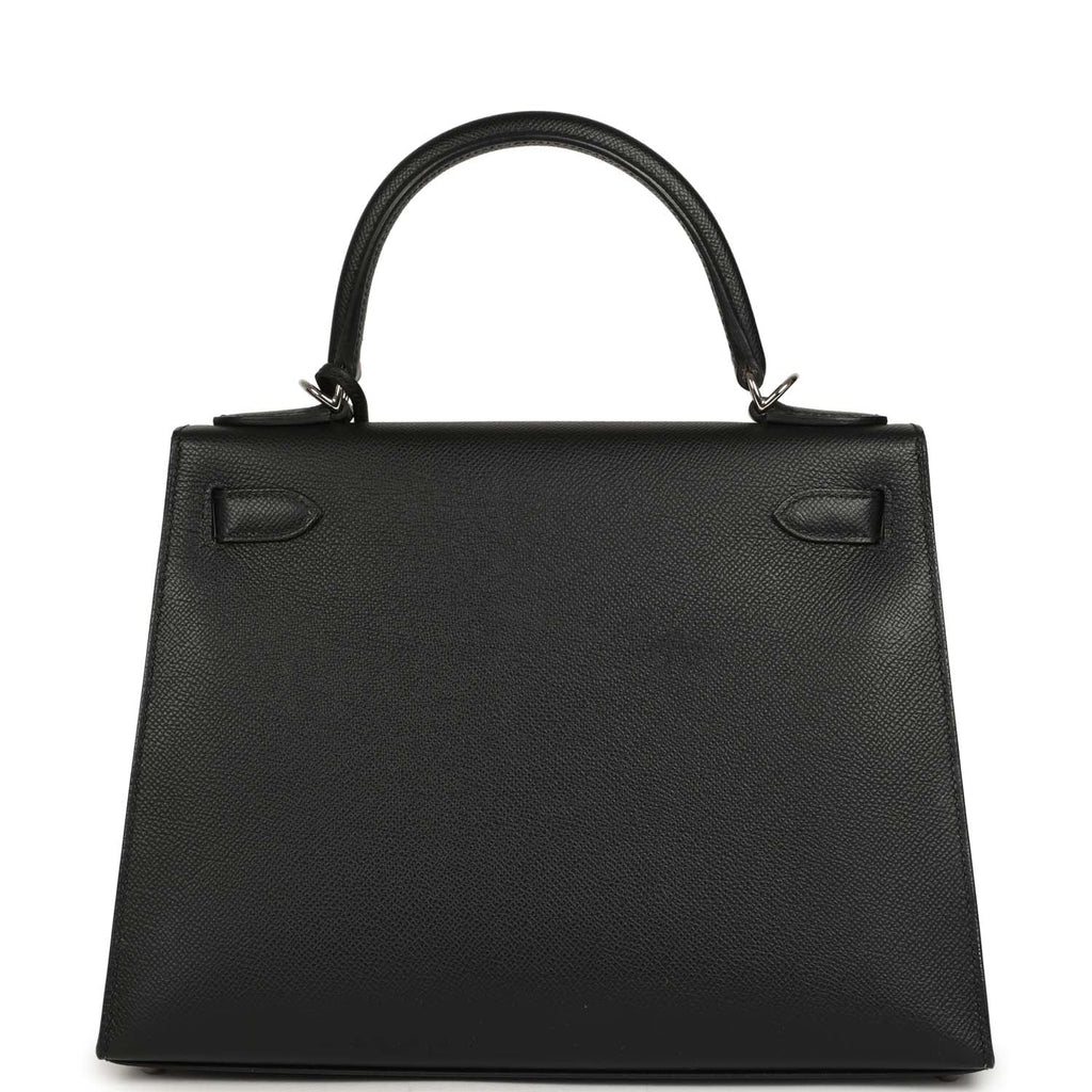 Pre-owned Hermes Kelly Sellier 28 Black Epsom Palladium Hardware