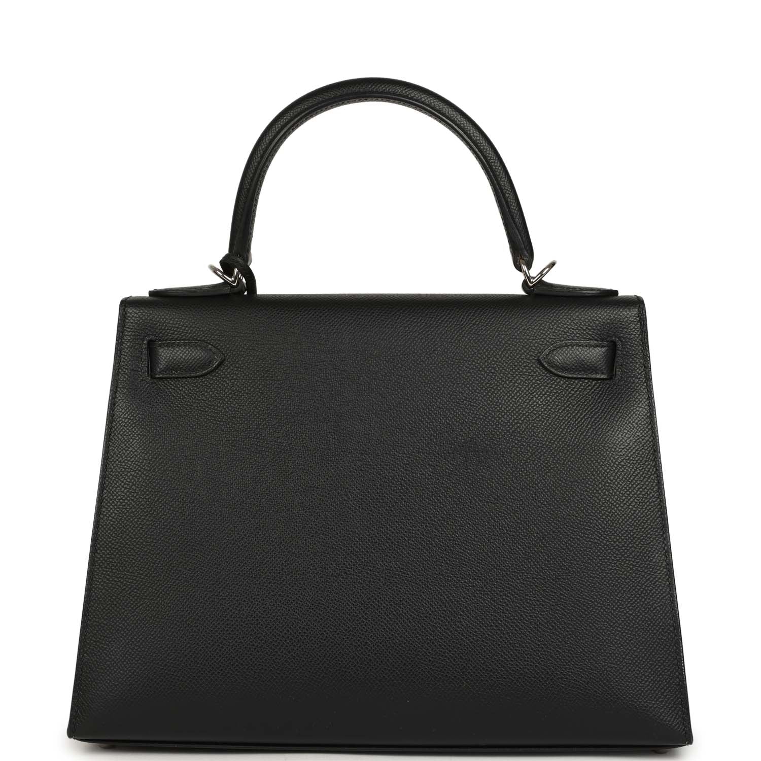 Pre-owned Hermes Kelly Sellier 28 Black Epsom Palladium Hardware