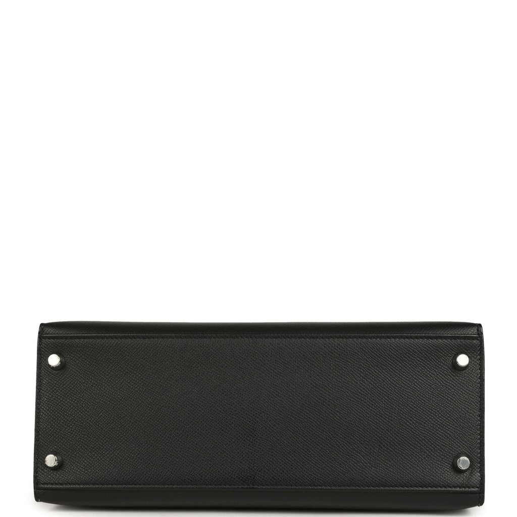 Pre-owned Hermes Kelly Sellier 28 Black Epsom Palladium Hardware