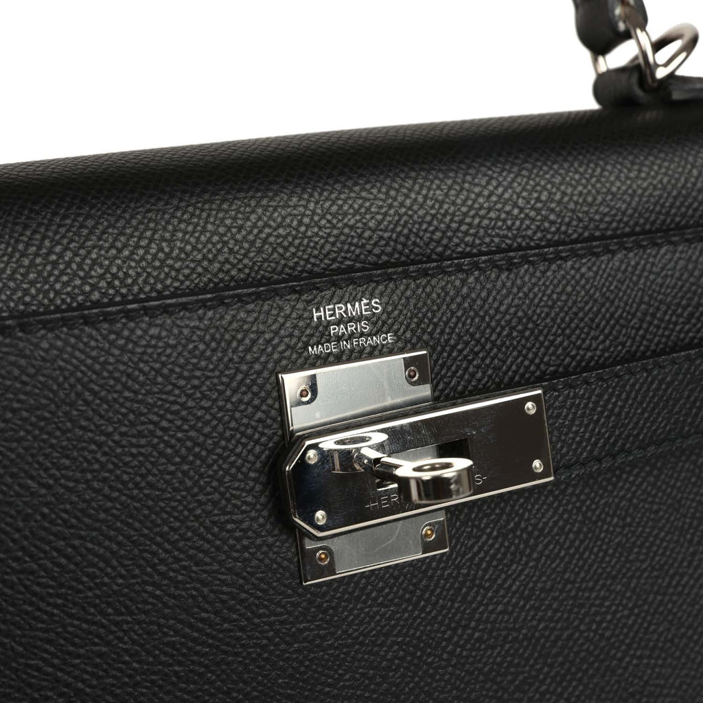 Pre-owned Hermes Kelly Sellier 28 Black Epsom Palladium Hardware