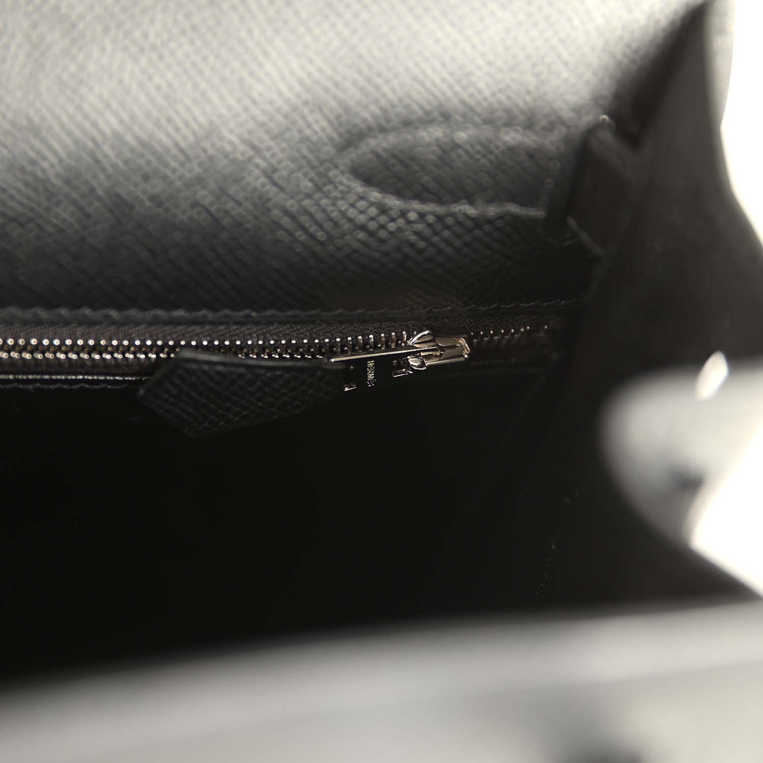 Pre-owned Hermes Kelly Sellier 28 Black Epsom Palladium Hardware
