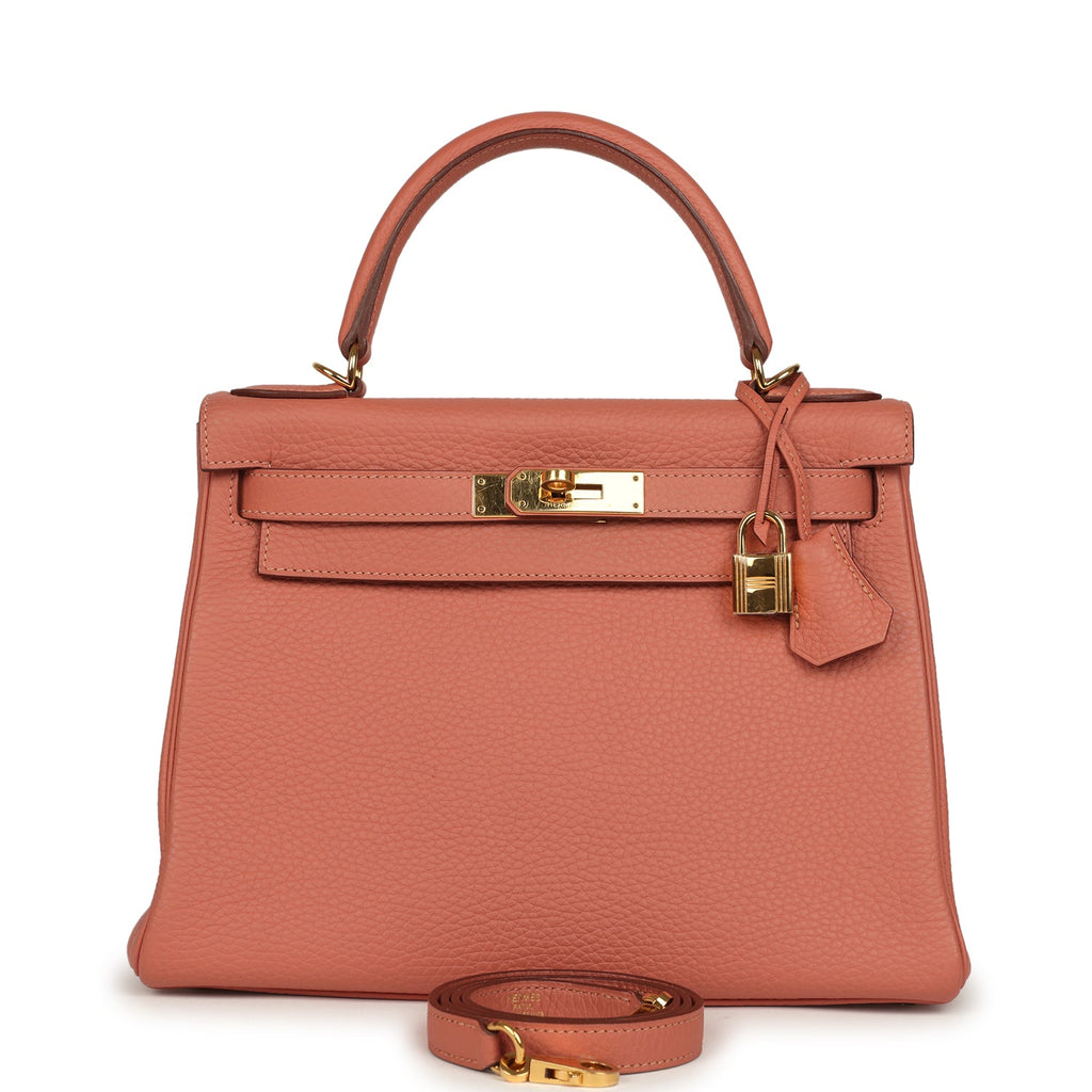 Pre-owned Hermes Kelly Retourne 28 Rosy Togo Gold Hardware