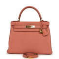 Pre-owned Hermes Kelly Retourne 28 Rosy Togo Gold Hardware