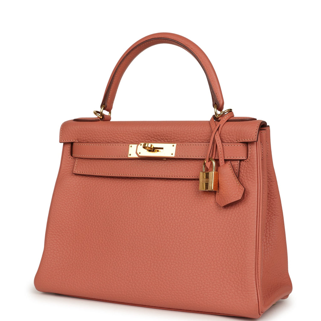 Pre-owned Hermes Kelly Retourne 28 Rosy Togo Gold Hardware