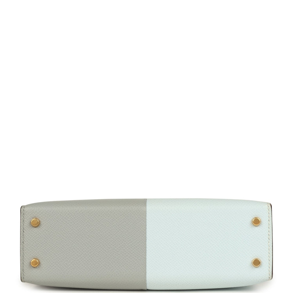 Hermes Special Order (HSS) Kelly Sellier 20 Casaque Bleu Brume and Bleu Glacier Epsom Brushed Gold Hardware