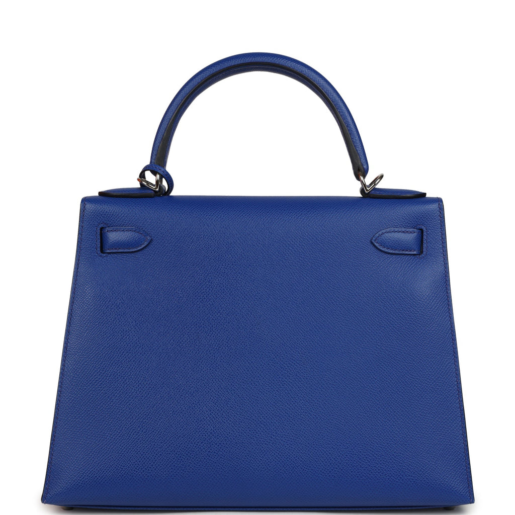 Pre-owned Hermes Kelly Sellier 28 Bleu Royal Verso Epsom Palladium Hardware