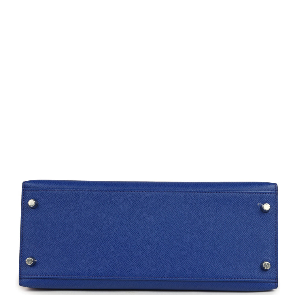 Pre-owned Hermes Kelly Sellier 28 Bleu Royal Verso Epsom Palladium Hardware