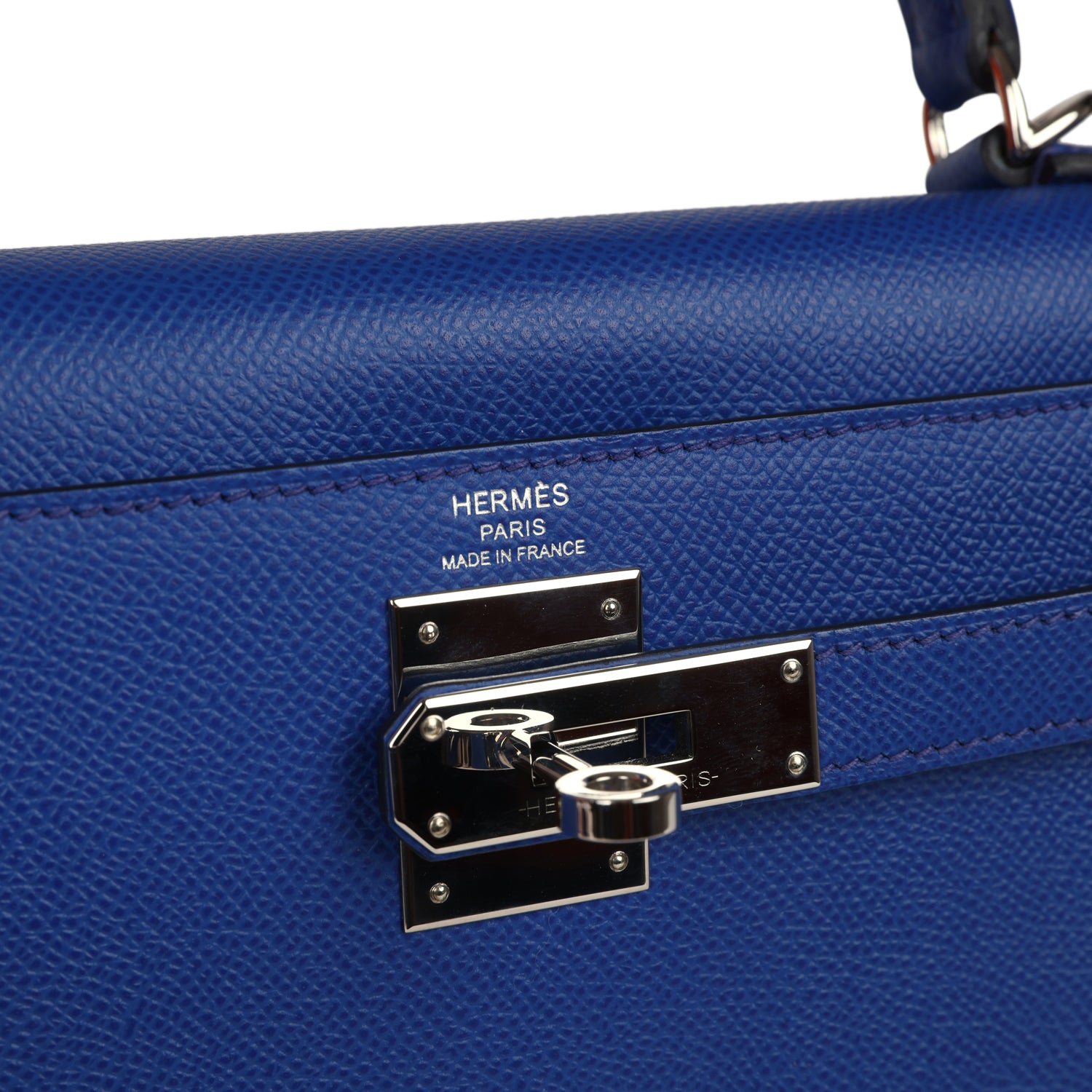 Pre-owned Hermes Kelly Sellier 28 Bleu Royal Verso Epsom Palladium Hardware