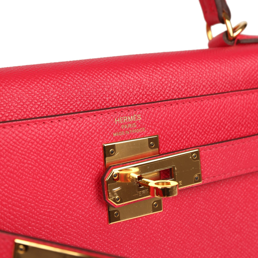Pre-owned Hermes Kelly Sellier 28 Rose Extreme Epsom Gold Hardware