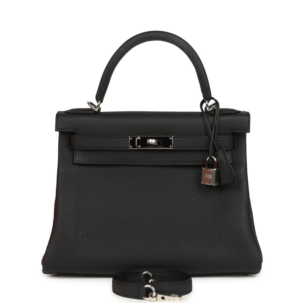Pre-owned Hermes Kelly Retourne 28 Black Togo Palladium Hardware