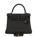 Pre-owned Hermes Kelly Retourne 28 Black Togo Palladium Hardware