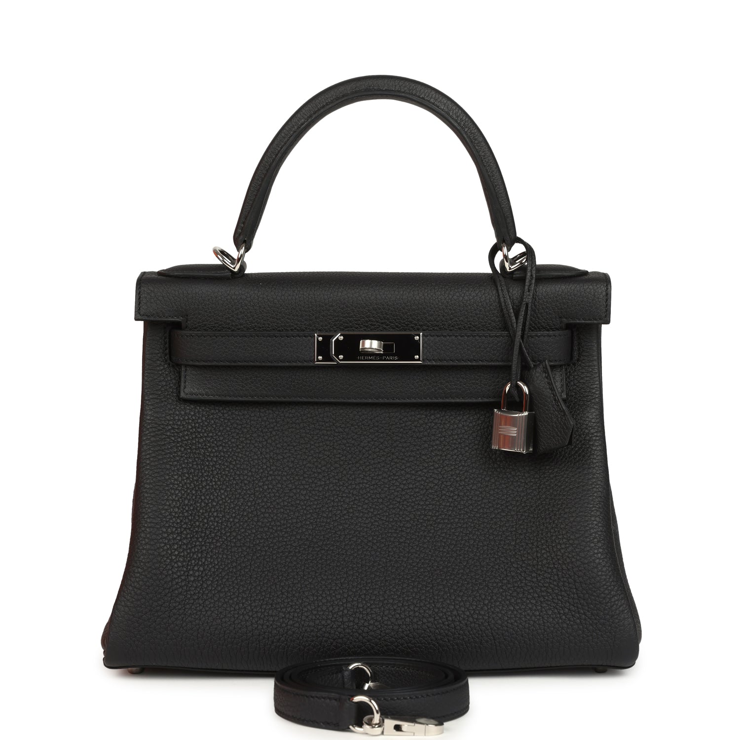 Pre-owned Hermes Kelly Retourne 28 Black Togo Palladium Hardware