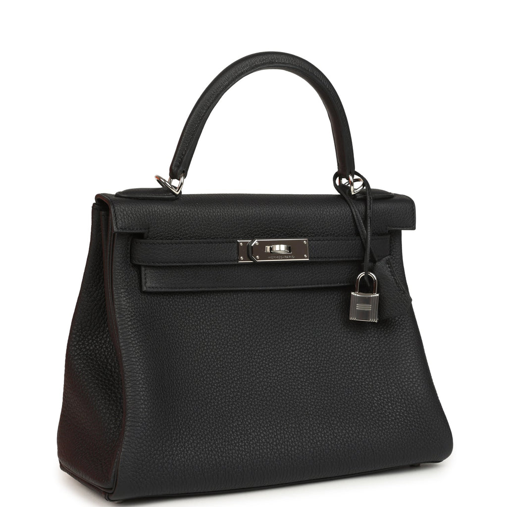 Pre-owned Hermes Kelly Retourne 28 Black Togo Palladium Hardware