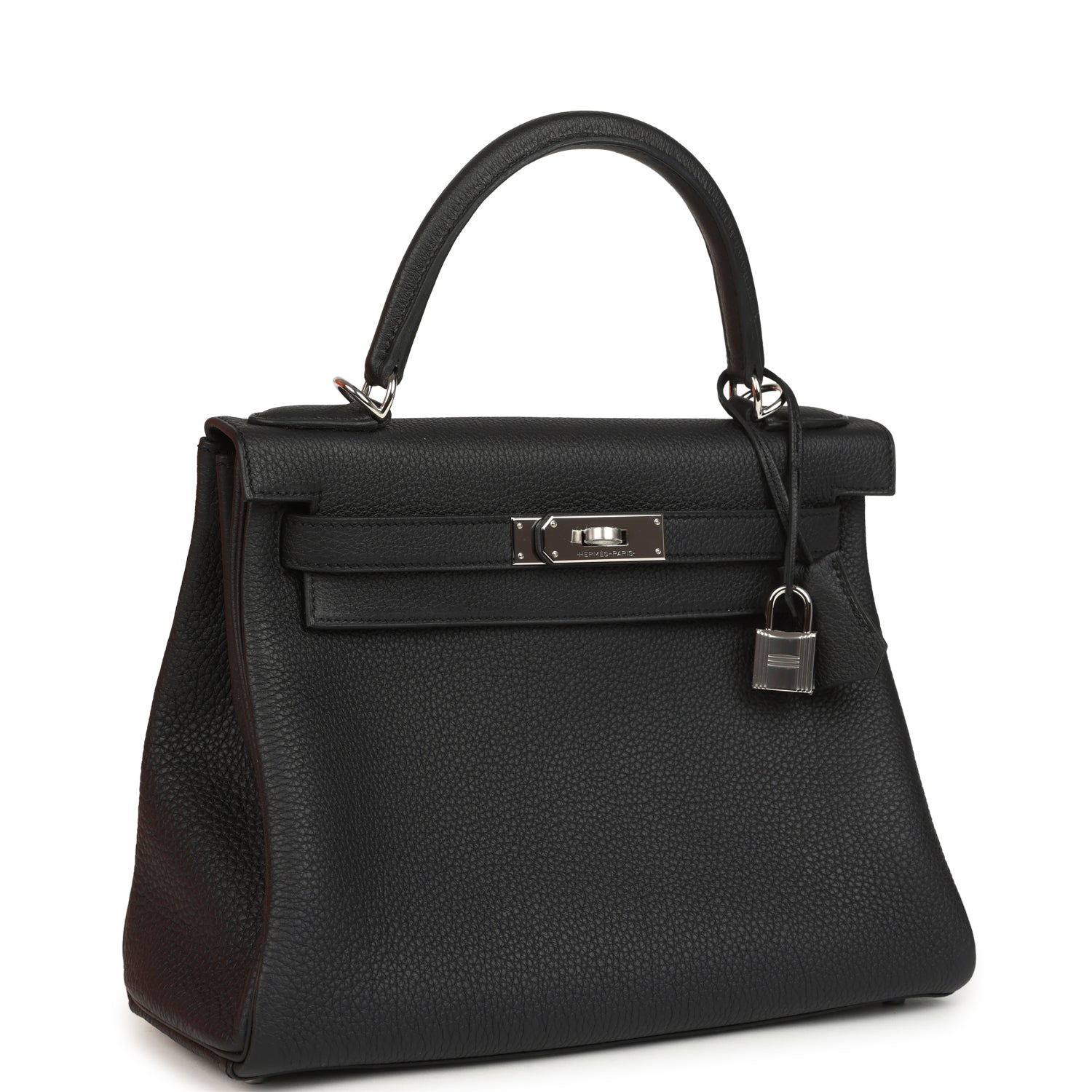 Pre-owned Hermes Kelly Retourne 28 Black Togo Palladium Hardware