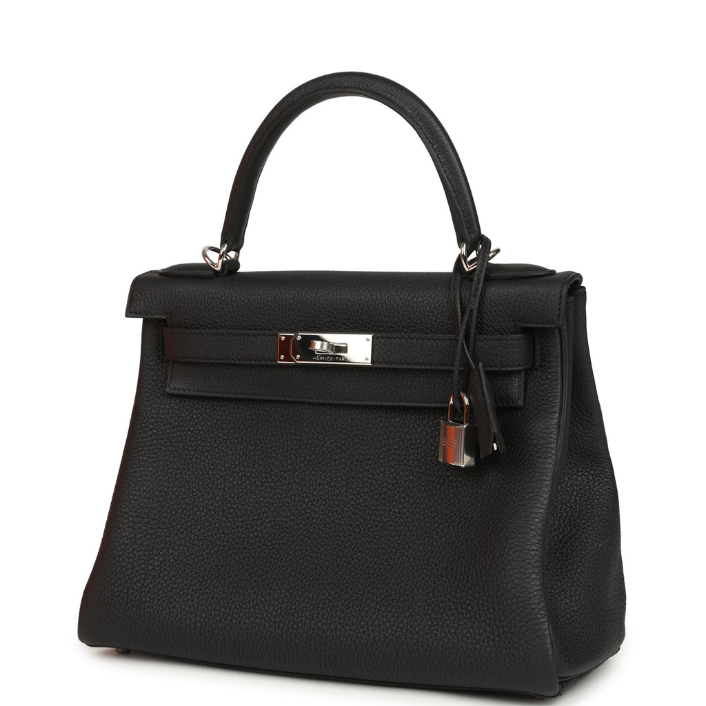Pre-owned Hermes Kelly Retourne 28 Black Togo Palladium Hardware