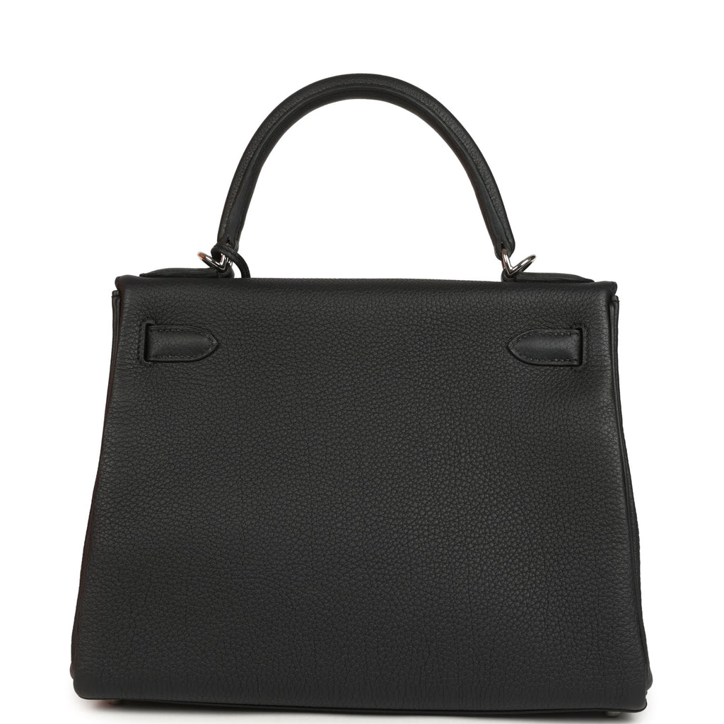 Pre-owned Hermes Kelly Retourne 28 Black Togo Palladium Hardware