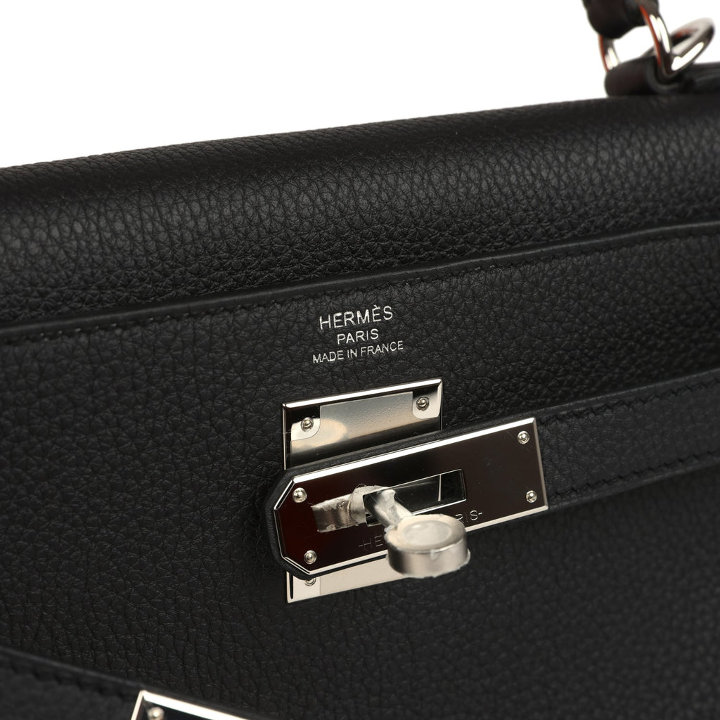 Pre-owned Hermes Kelly Retourne 28 Black Togo Palladium Hardware