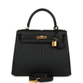 Hermes Padded Kelly Sellier 25 Black Swift Gold Hardware