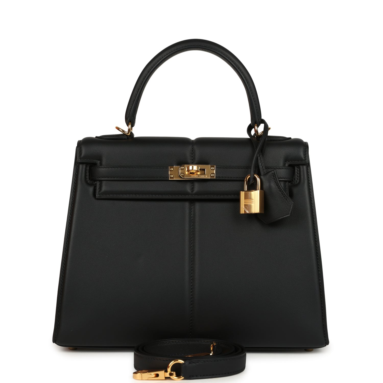 Hermes Padded Kelly Sellier 25 Black Swift Gold Hardware