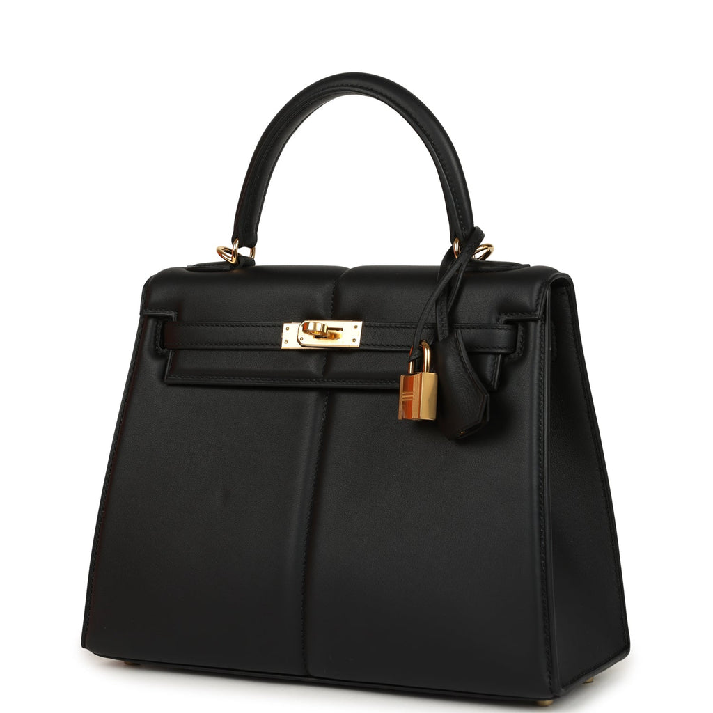 Hermes Padded Kelly Sellier 25 Black Swift Gold Hardware
