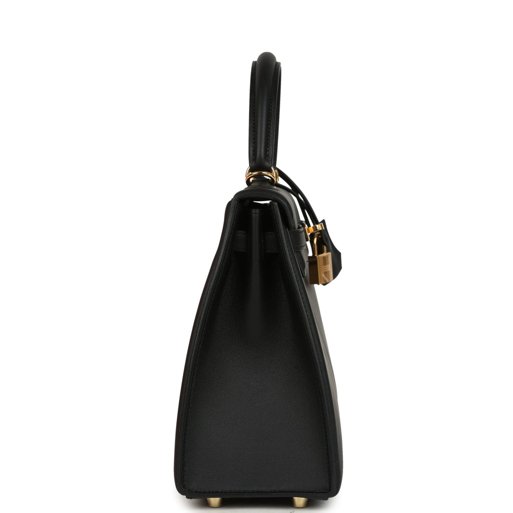Hermes Padded Kelly Sellier 25 Black Swift Gold Hardware