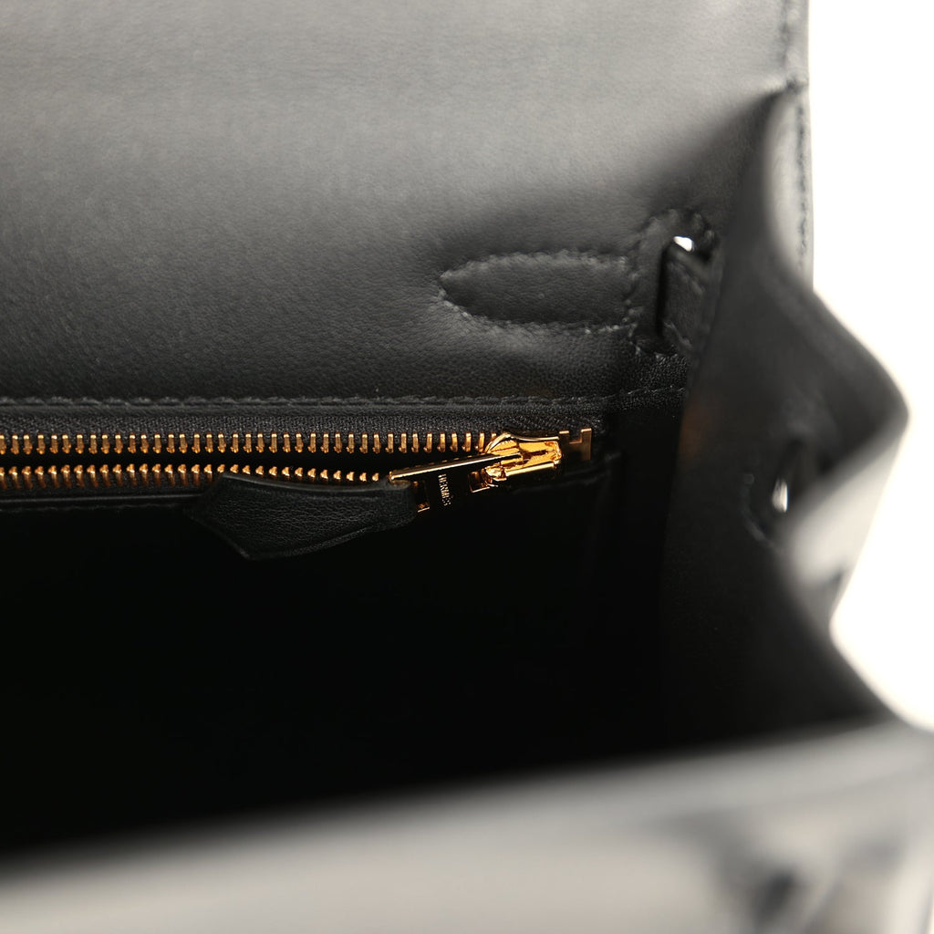 Hermes Padded Kelly Sellier 25 Black Swift Gold Hardware