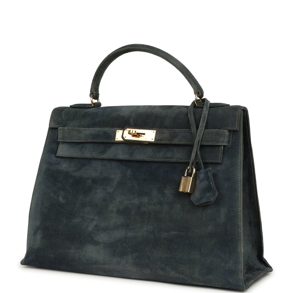 Vintage Hermes Kelly Sellier 32 Bleu Indigo Doblis Gold Hardware