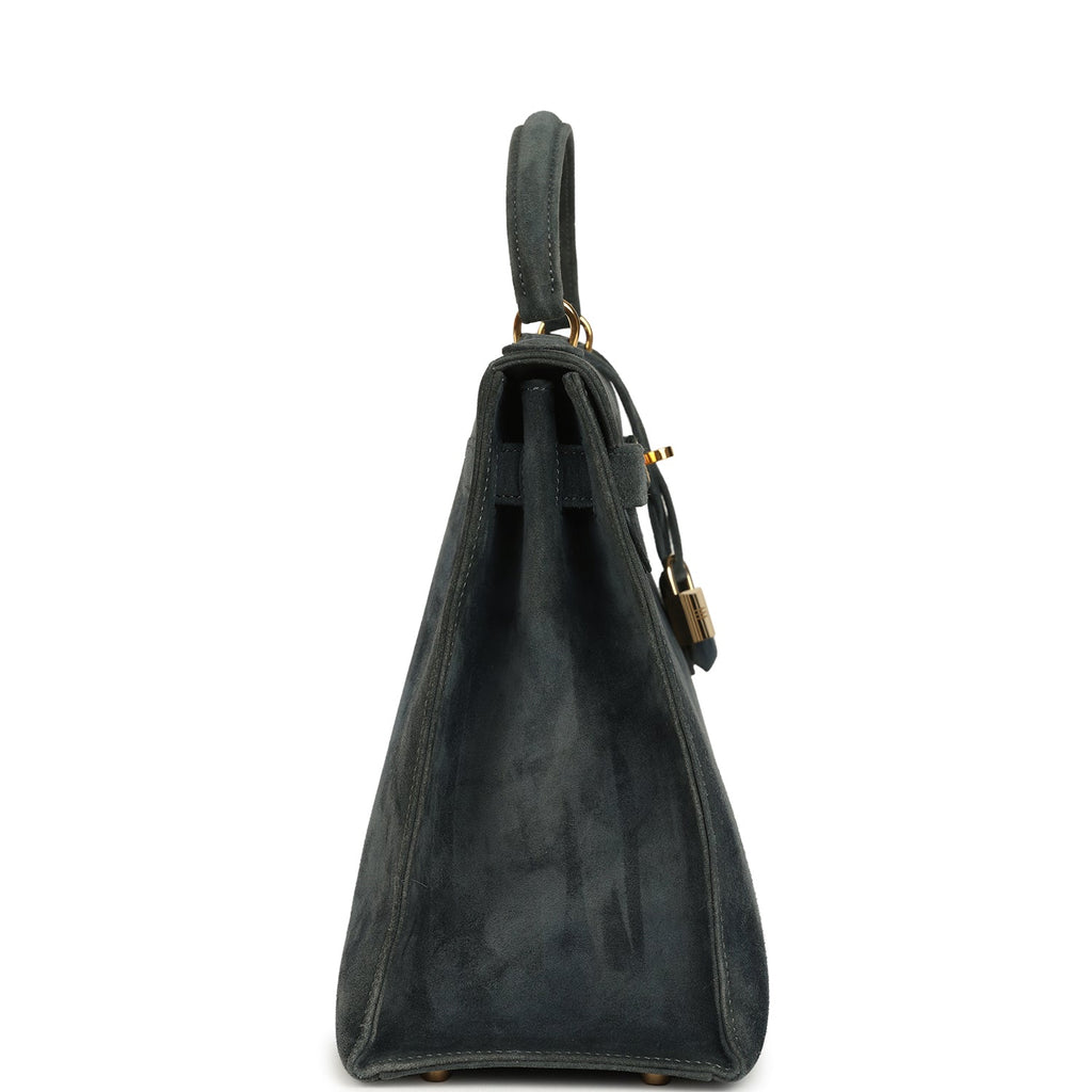 Vintage Hermes Kelly Sellier 32 Bleu Indigo Doblis Gold Hardware
