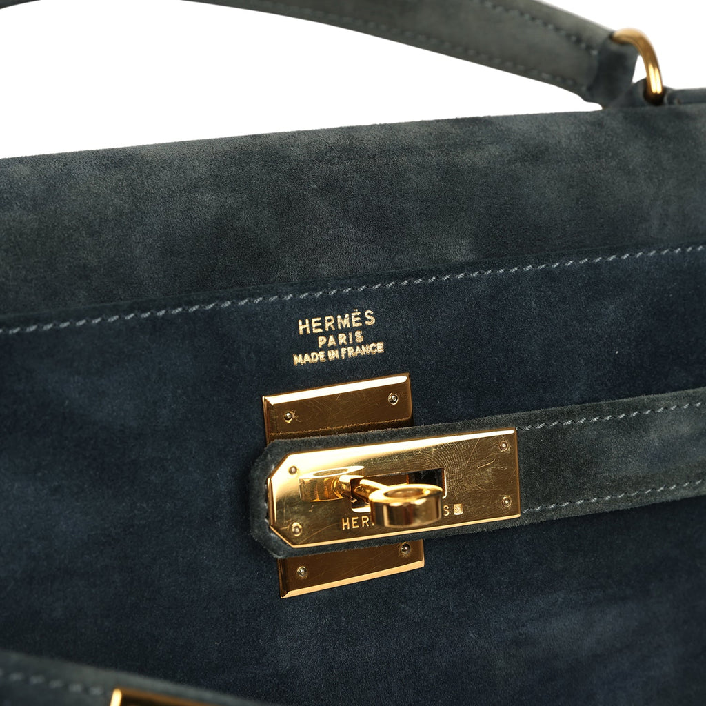 Vintage Hermes Kelly Sellier 32 Bleu Indigo Doblis Gold Hardware