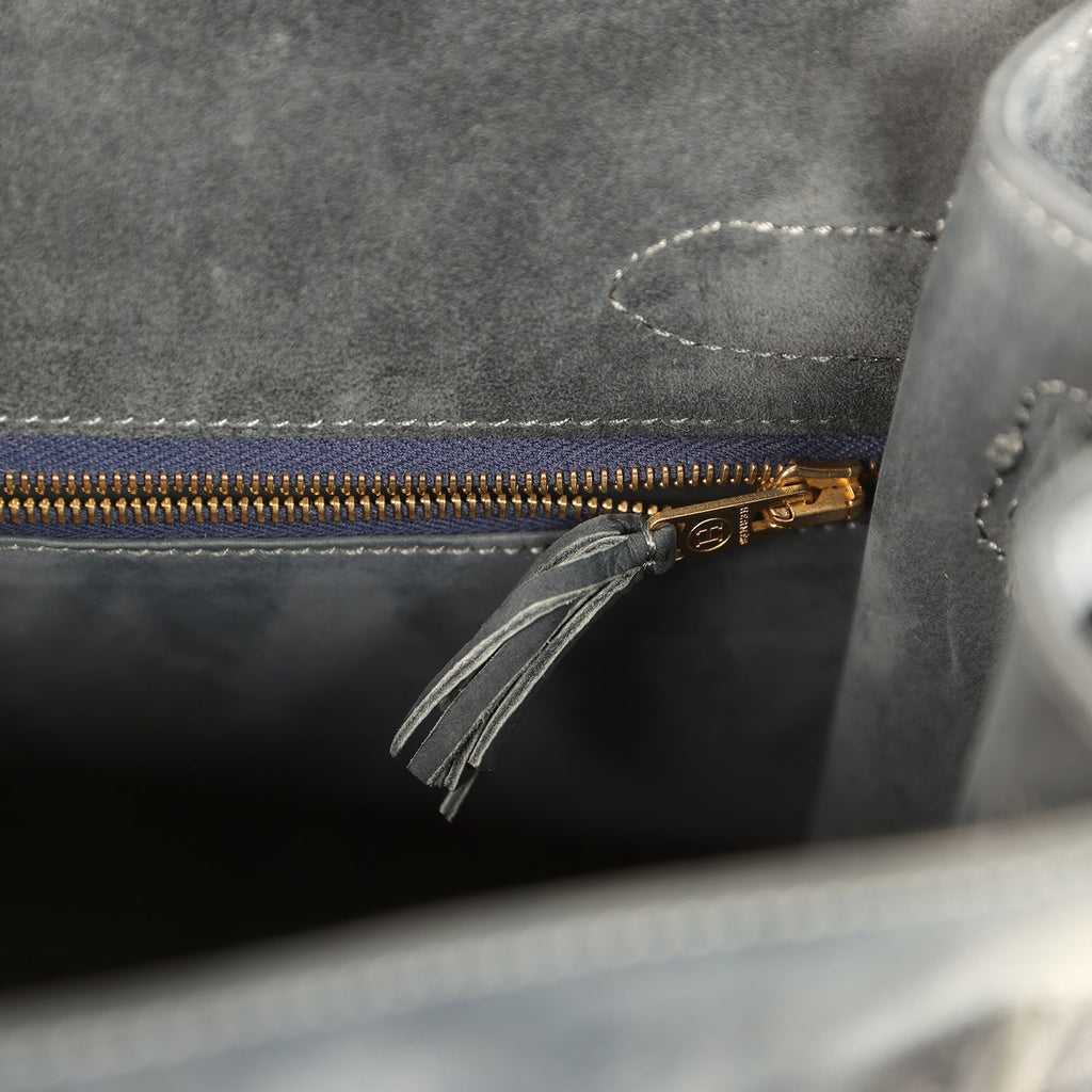 Vintage Hermes Kelly Sellier 32 Bleu Indigo Doblis Gold Hardware