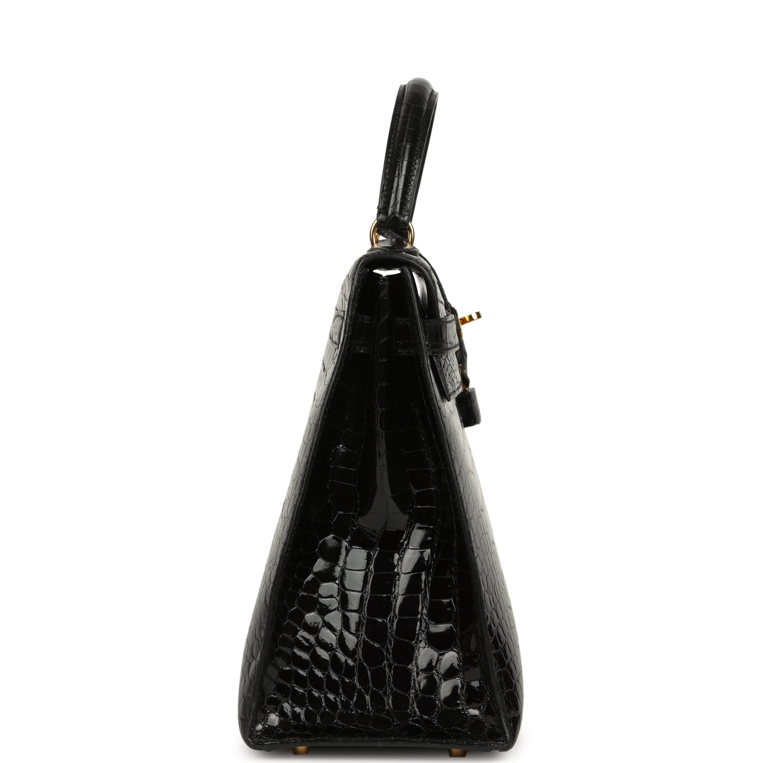 New Hermes Kelly Sellier 32 Black Shiny Porosus Crocodile Gold Hardware
