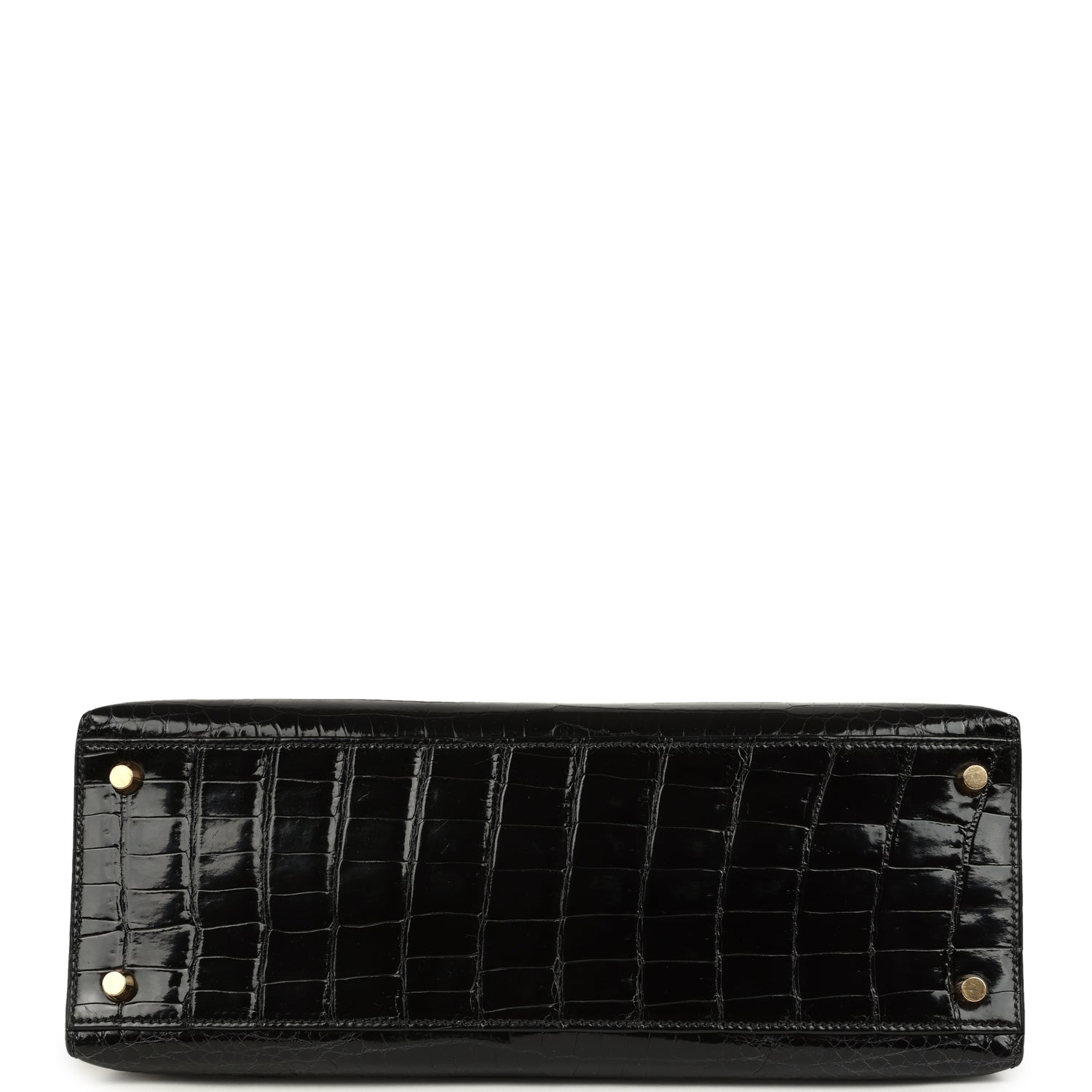 Vintage Hermes Kelly Sellier 32 Black Shiny Porosus Crocodile Gold Hardware