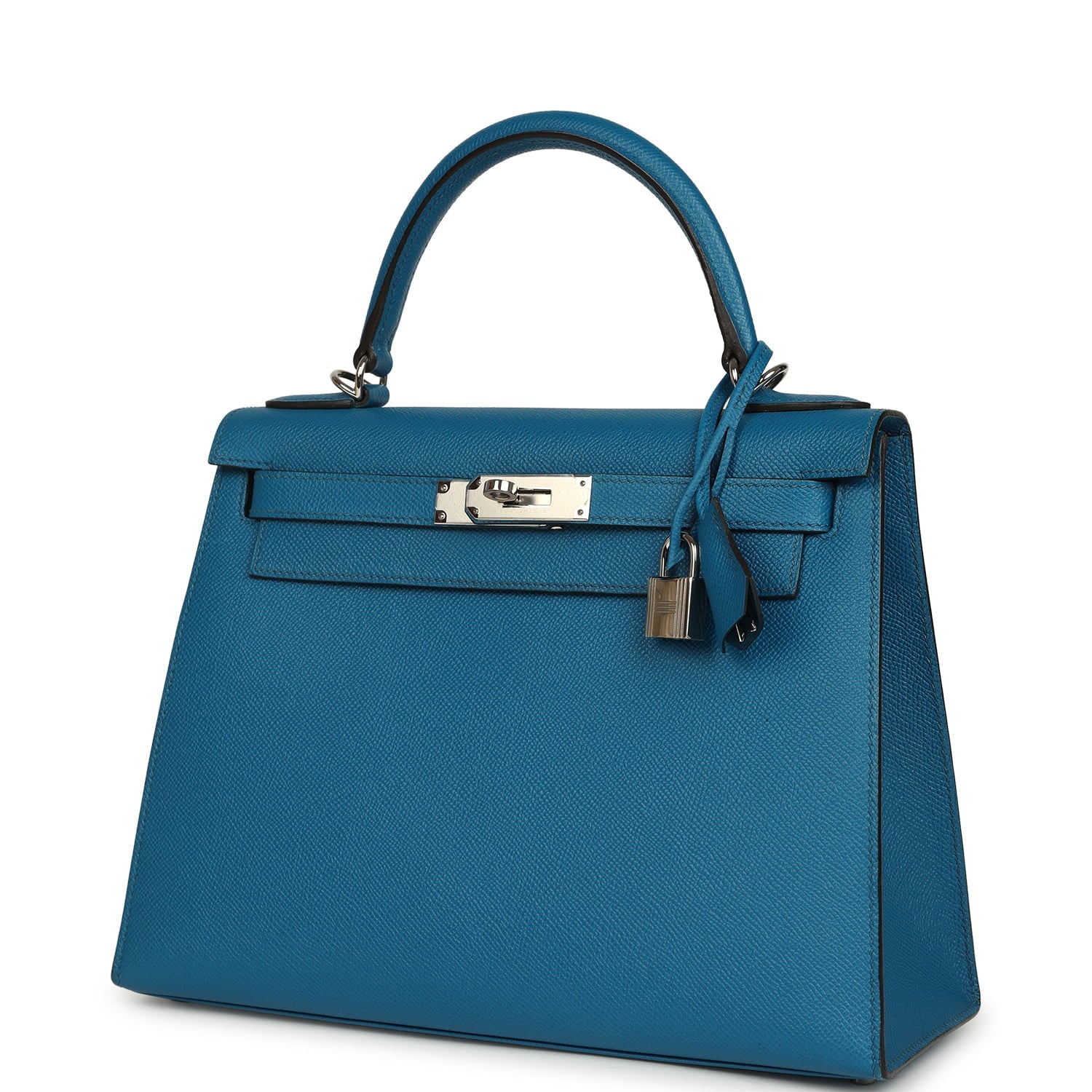 Pre-owned Hermes Kelly Sellier 28 Bleu Izmir Epsom Palladium Hardware