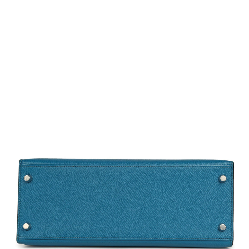 Pre-owned Hermes Kelly Sellier 28 Bleu Izmir Epsom Palladium Hardware
