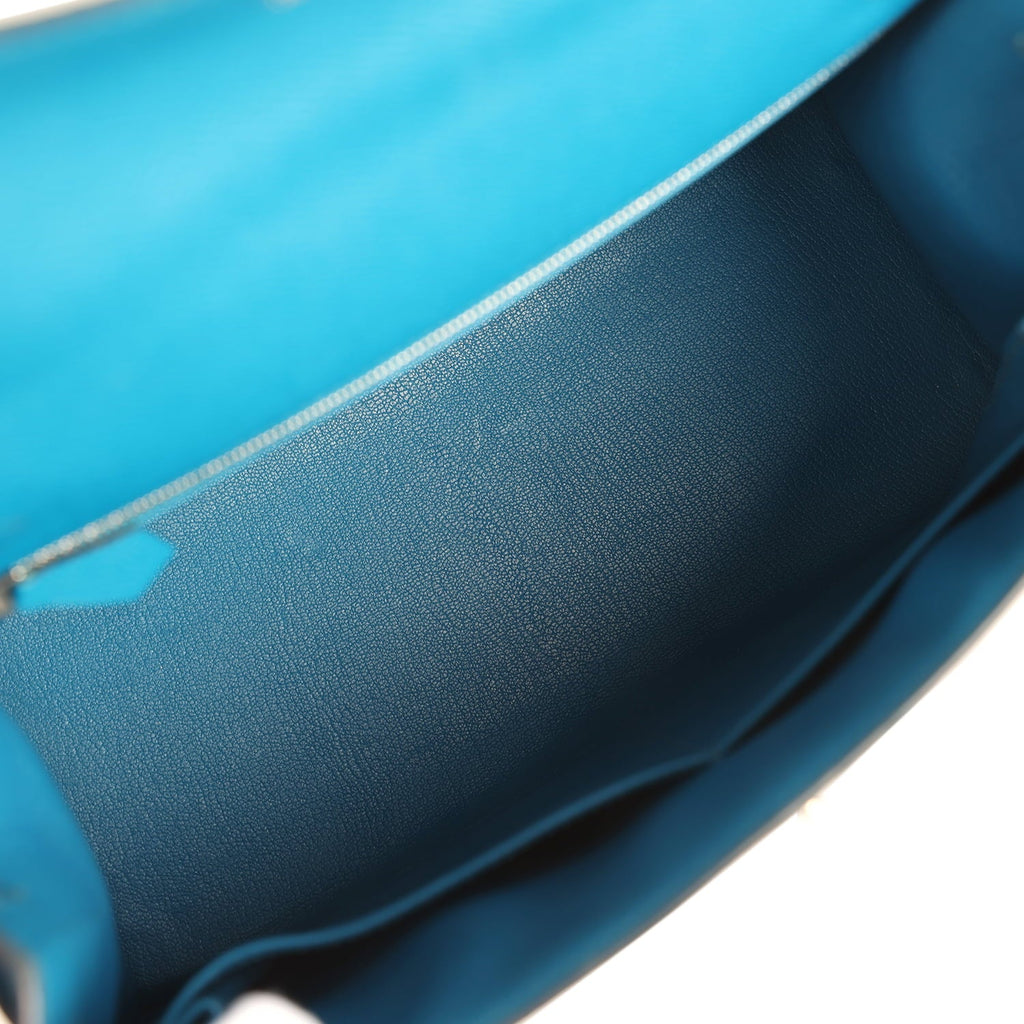 Pre-owned Hermes Kelly Sellier 28 Bleu Izmir Epsom Palladium Hardware