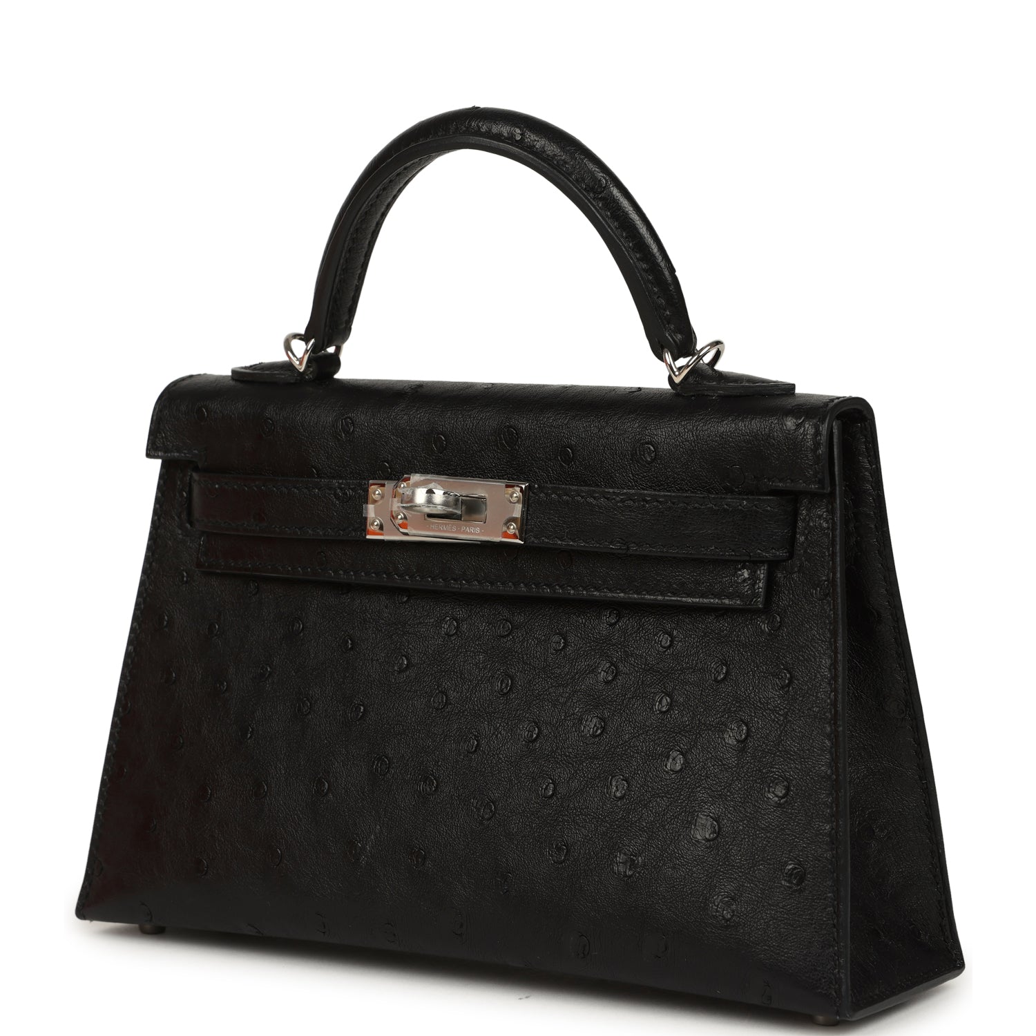 Hermes Kelly Sellier 20 Black Ostrich Palladium Hardware