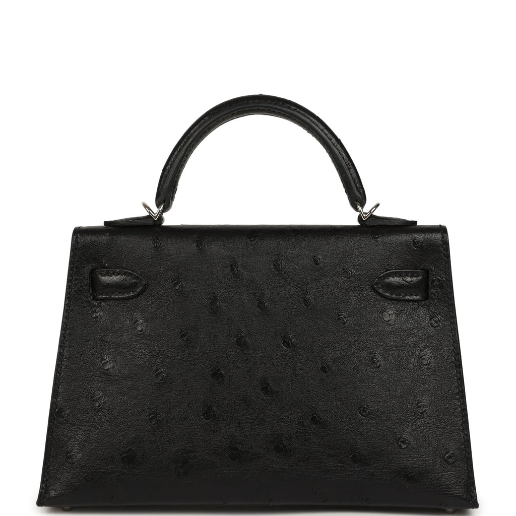 Hermes Kelly Sellier 20 Black Ostrich Palladium Hardware