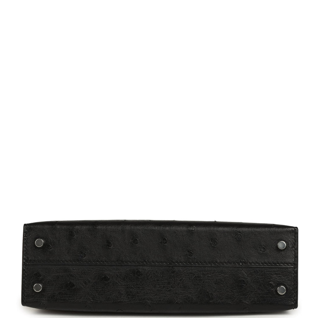 Hermes Kelly Sellier 20 Black Ostrich Palladium Hardware