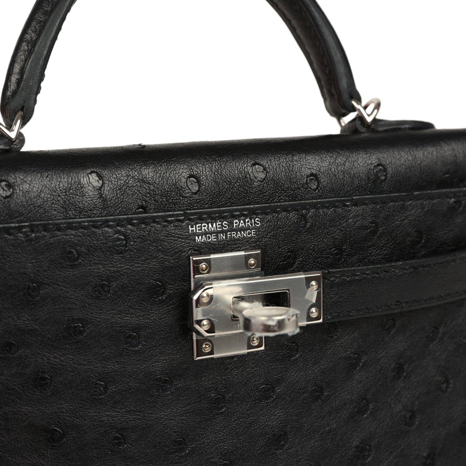 Hermes Kelly Sellier 20 Black Ostrich Palladium Hardware