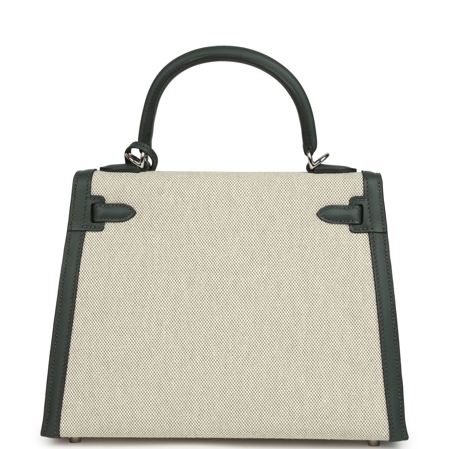 Hermes Kelly Sellier 25 Vert Mangrove and Ecru & Vert Amande Toile H Canvas Palladium Hardware