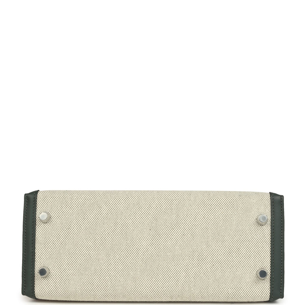 Hermes Kelly Sellier 25 Vert Mangrove and Ecru & Vert Amande Toile H Canvas Palladium Hardware