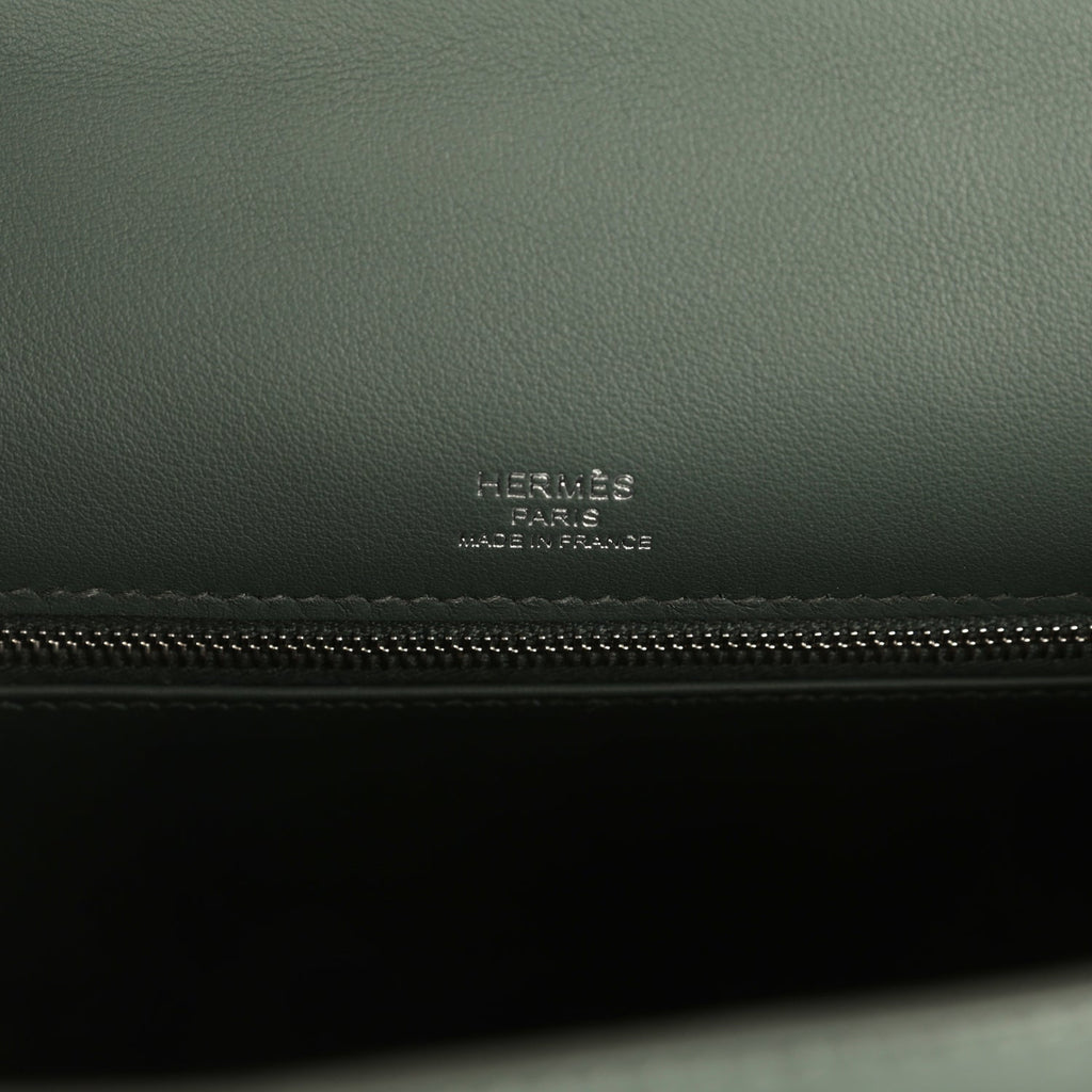 Hermes Kelly Sellier 25 Vert Mangrove and Ecru & Vert Amande Toile H Canvas Palladium Hardware