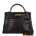 Pre-owned Hermes Kelly Retourne 32 Aubergine Matte Alligator Gold Hardware