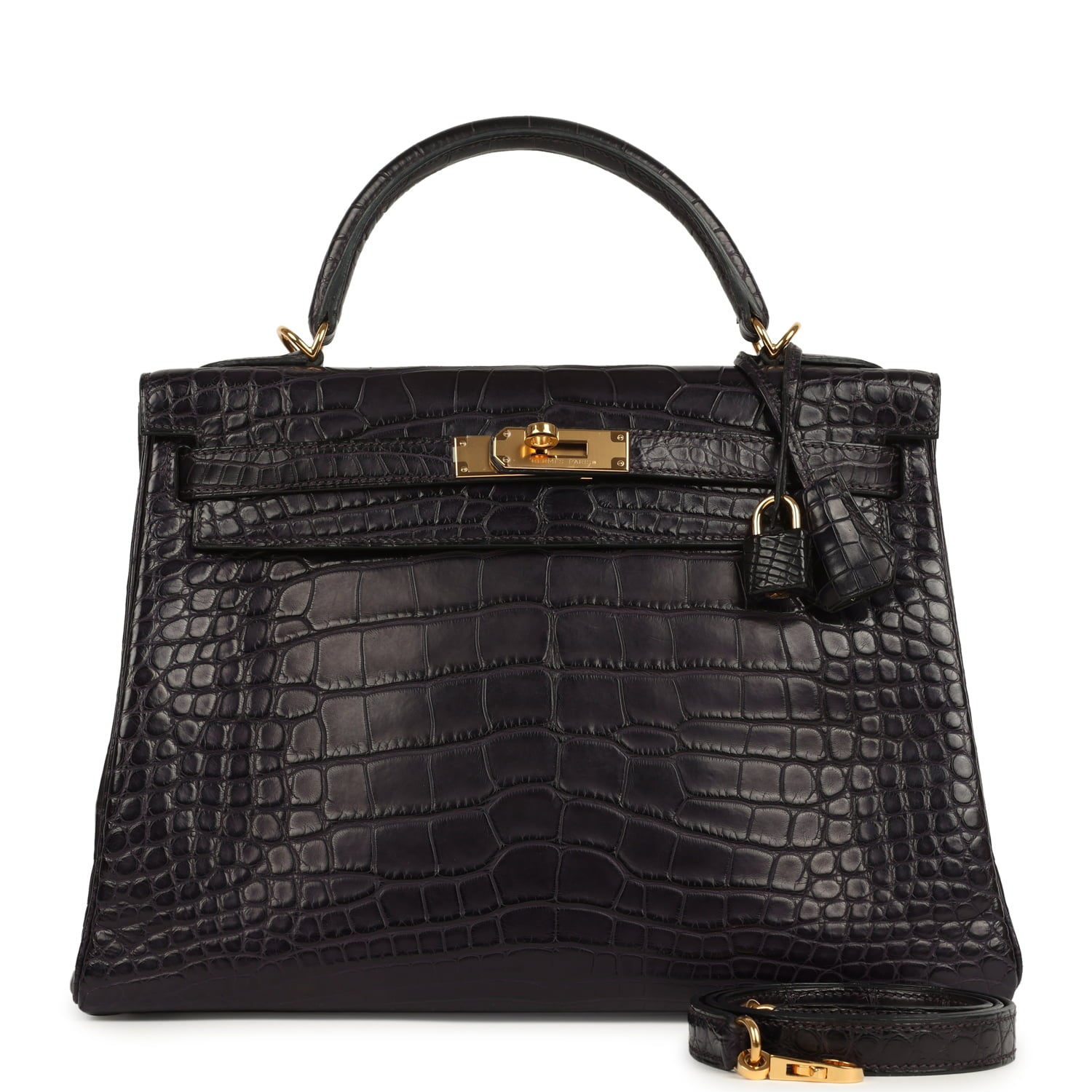 Pre-owned Hermes Kelly Retourne 32 Aubergine Matte Alligator Gold Hardware