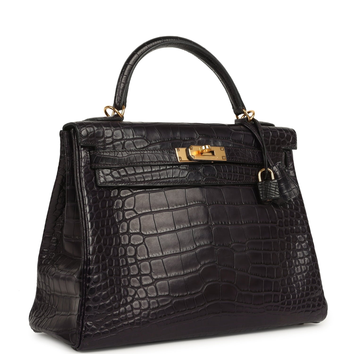Pre-owned Hermes Kelly Retourne 32 Aubergine Matte Alligator Gold Hardware