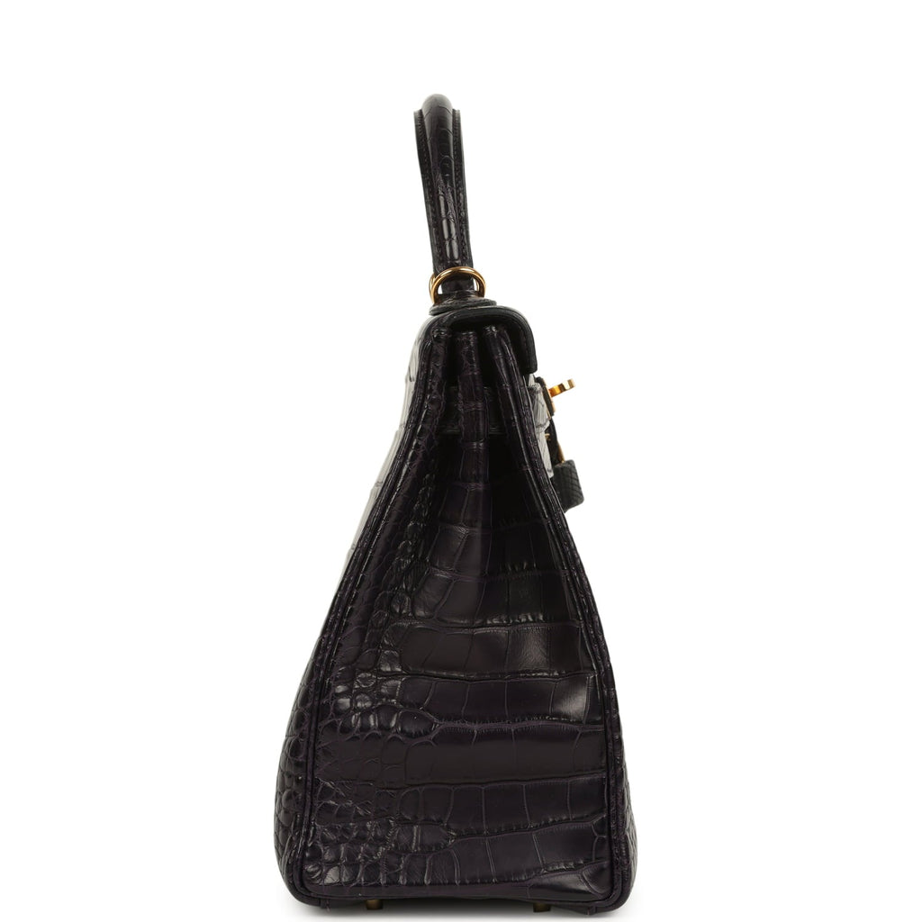 Pre-owned Hermes Kelly Retourne 32 Aubergine Matte Alligator Gold Hardware