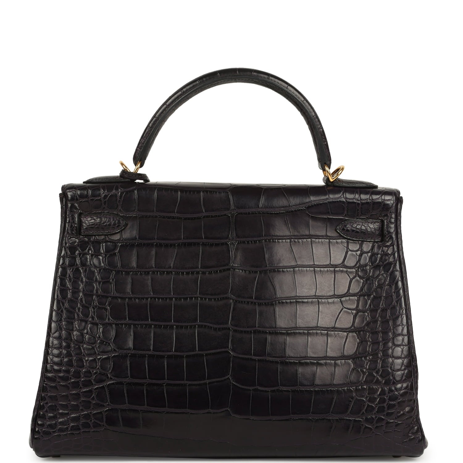 Pre-owned Hermes Kelly Retourne 32 Aubergine Matte Alligator Gold Hardware